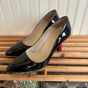 Black Patent Leather Heels Red Block Heels Handmade Size 40 Pointed Toe Pum